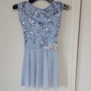 Light Blue Sequin Lace Girls Formal Dress with Waist Embellishment